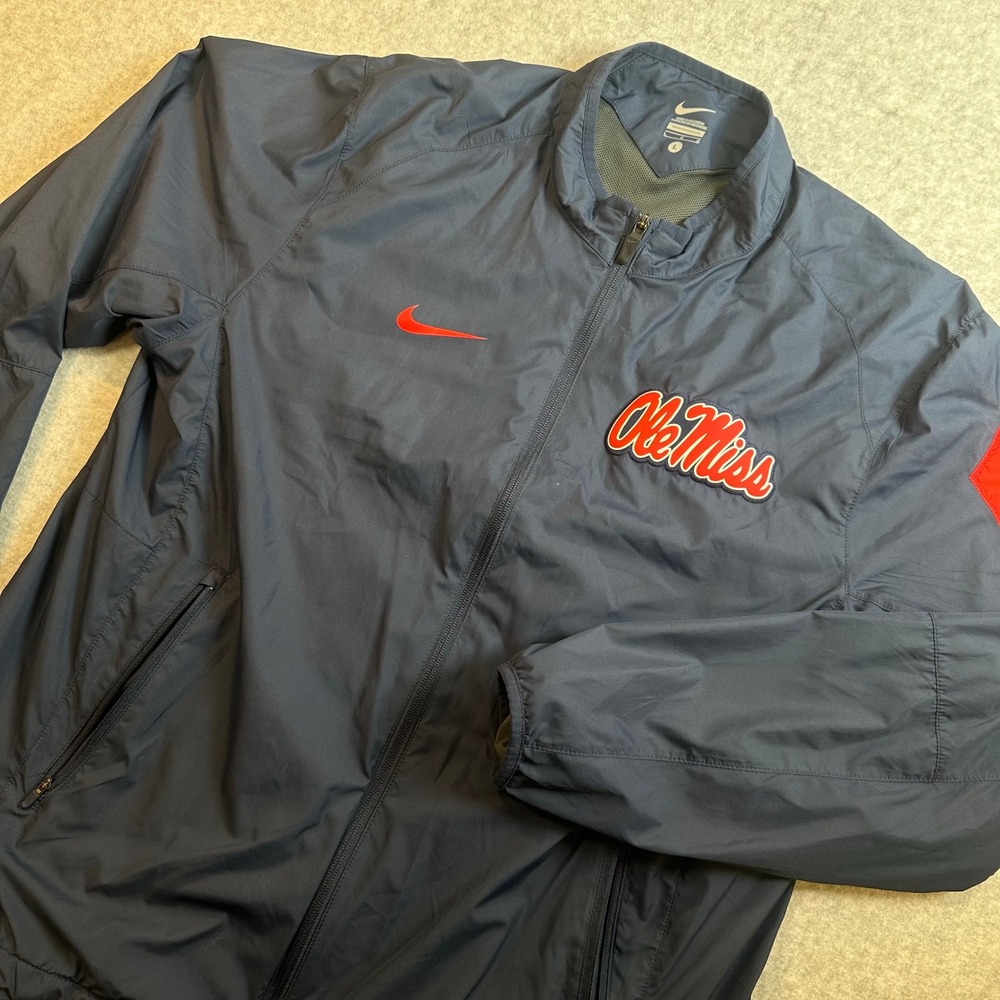 Nike Ole Miss Rebels Windbreaker Jacket Mens Large Navy Blue Full Zip 1277